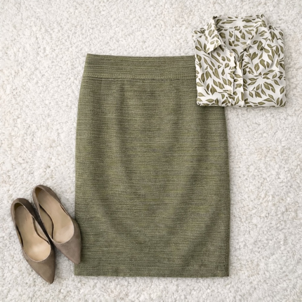 Anthropologie Moulinette Soeurs Olive Green Tweed Textured Pencil Skirt … - Picture 8 of 9